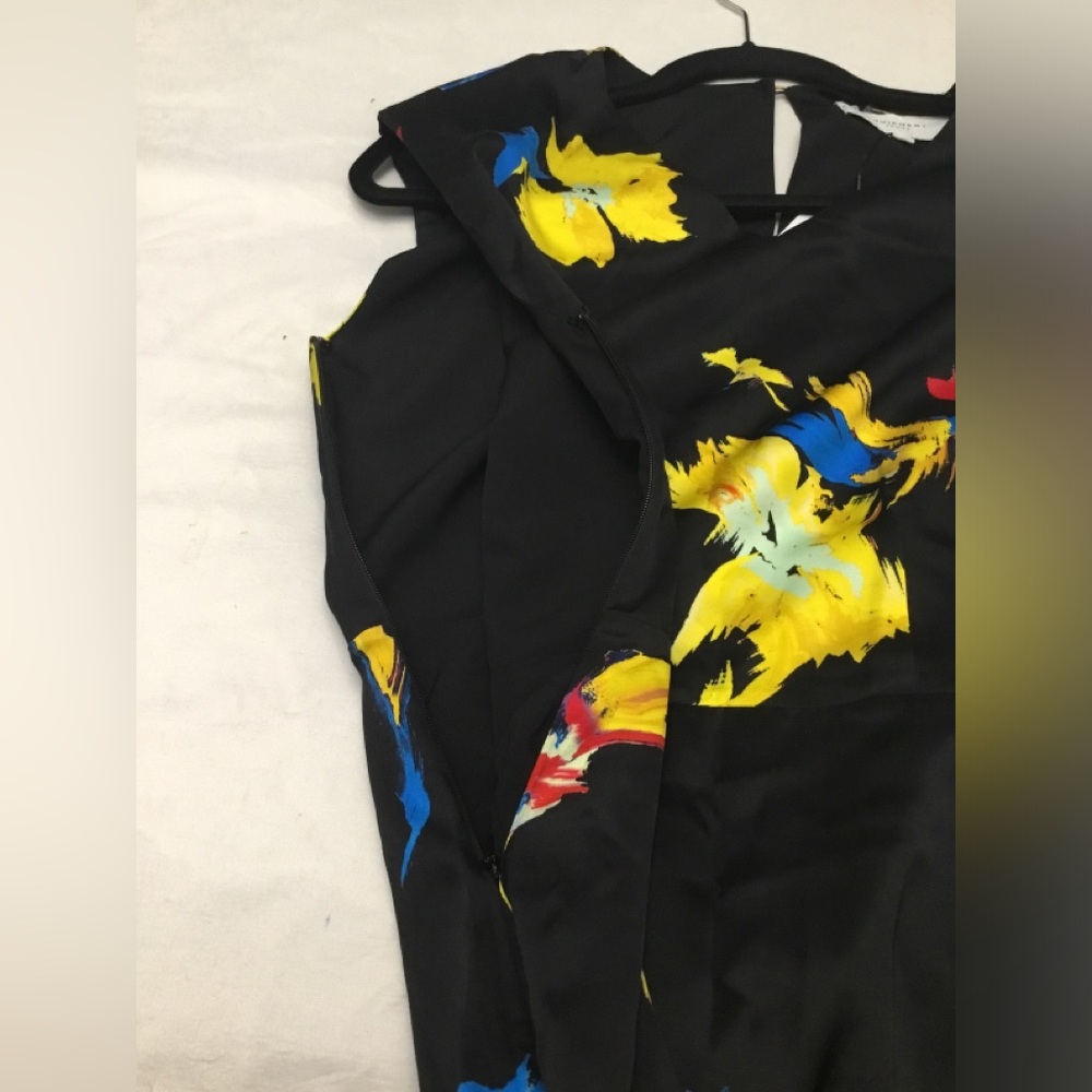 Equipment Black Asymmetrical Dress with Blue and Yellow Floral - Picture 6 of 14